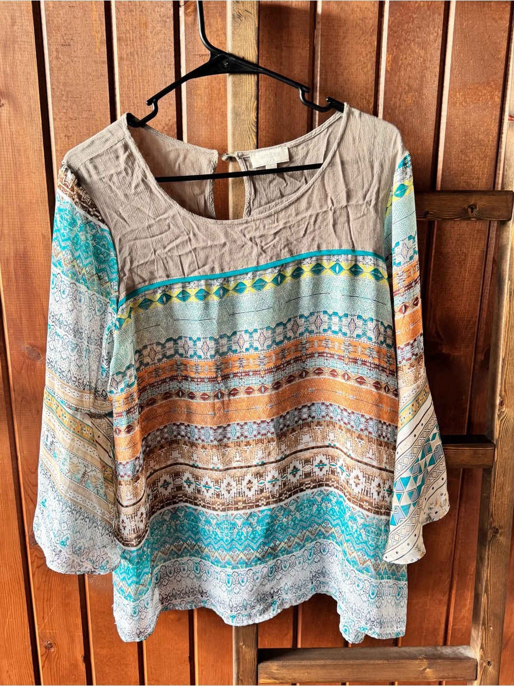 Umgee Multicolor Boho Tunic with Teal and Rust Stripes